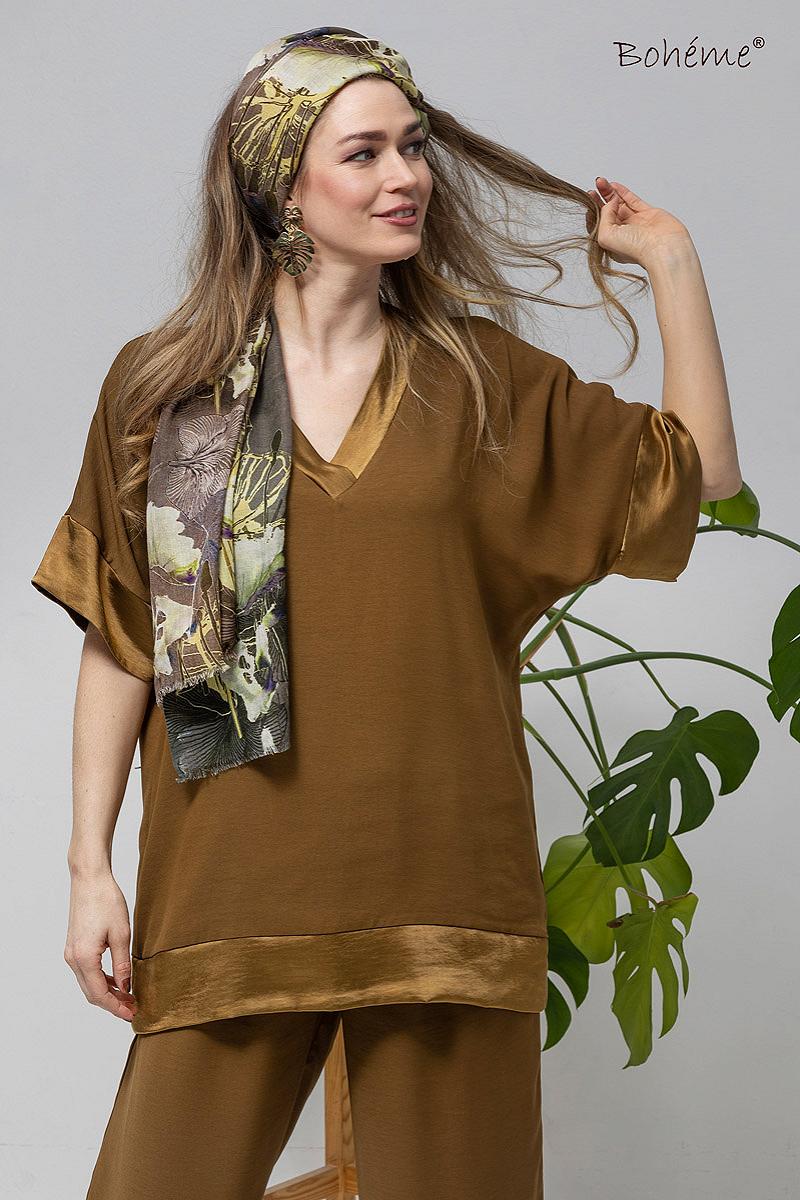 Top V-neck s.s. satin