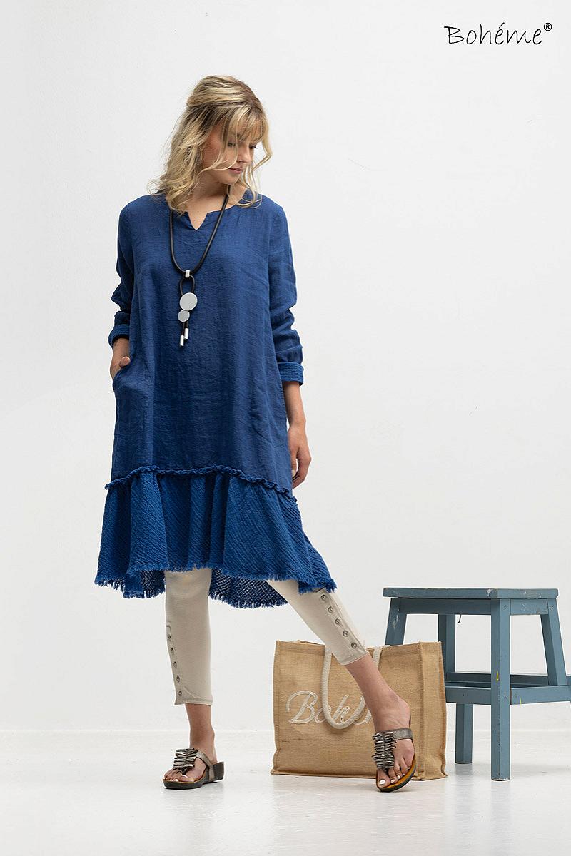 Dress V-neck 3/4 s. linen