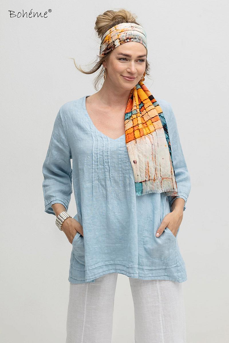 Top V-neck s.s. linen