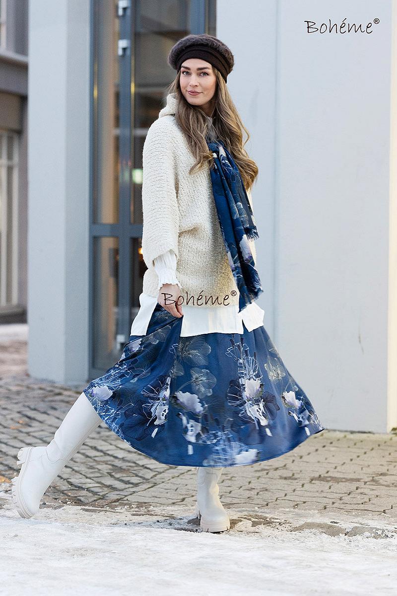 Scarf flower blue 60x180