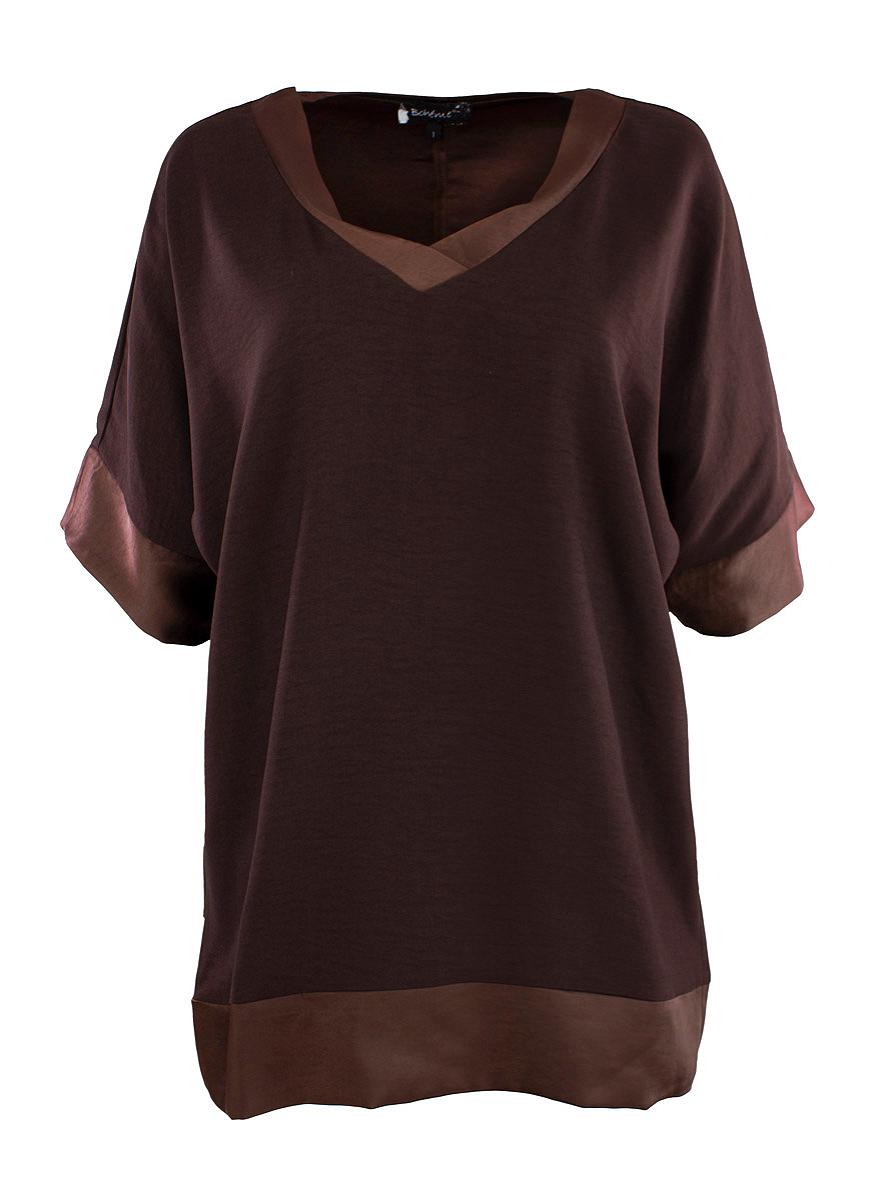 Topp V-hals k.arm sateng