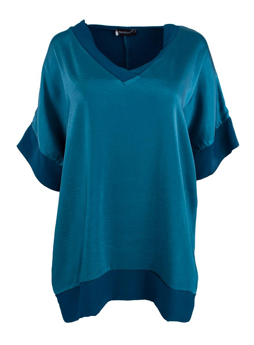 Topp V-hals k.arm sateng