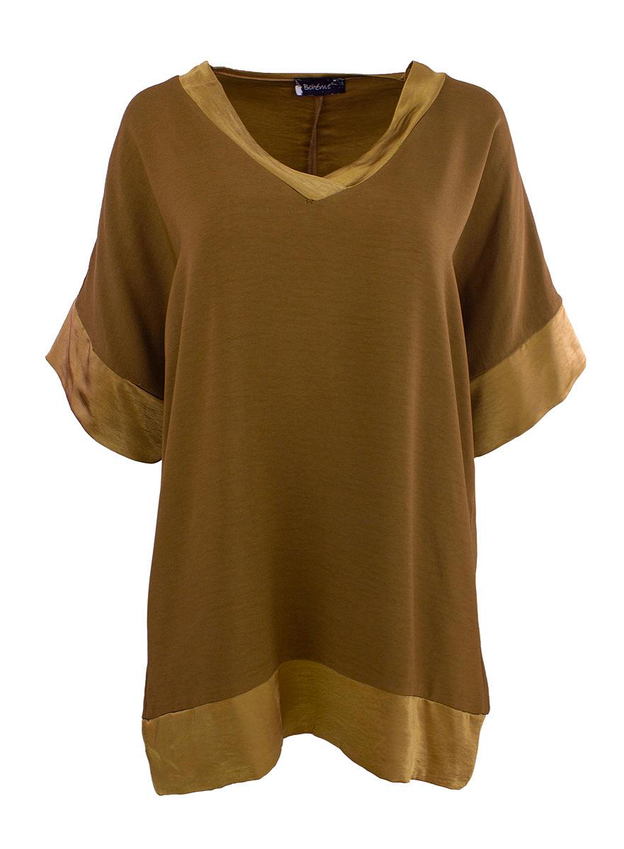 Topp V-hals k.arm sateng